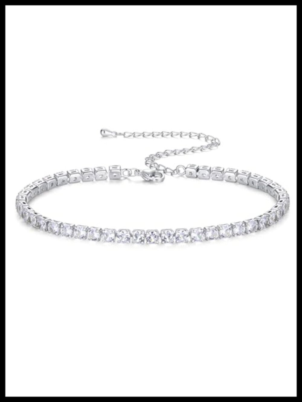 Platinum Plated Silver Ankle Bracelet Cubic Zirconia Adjustable Beach Jewelry